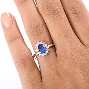 Certified & Appraised AAA Tanzanite and Luxuriant Diamond G-H SI 1.55 ctw Classical Halo Ring in 10K White Gold (Size 9.0)