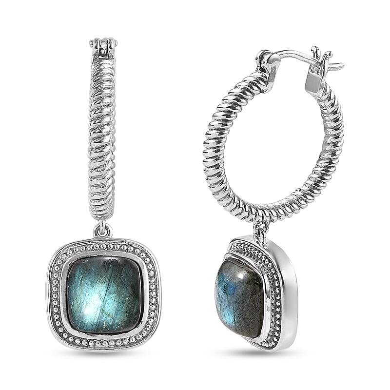EverTrue Malagasy Labradorite 9.70 ctw Earrings in Stainless Steel