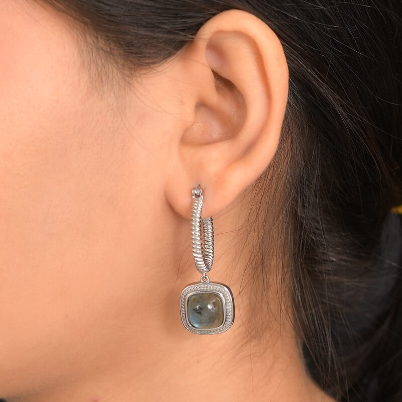 EverTrue Malagasy Labradorite 9.70 ctw Earrings in Stainless Steel