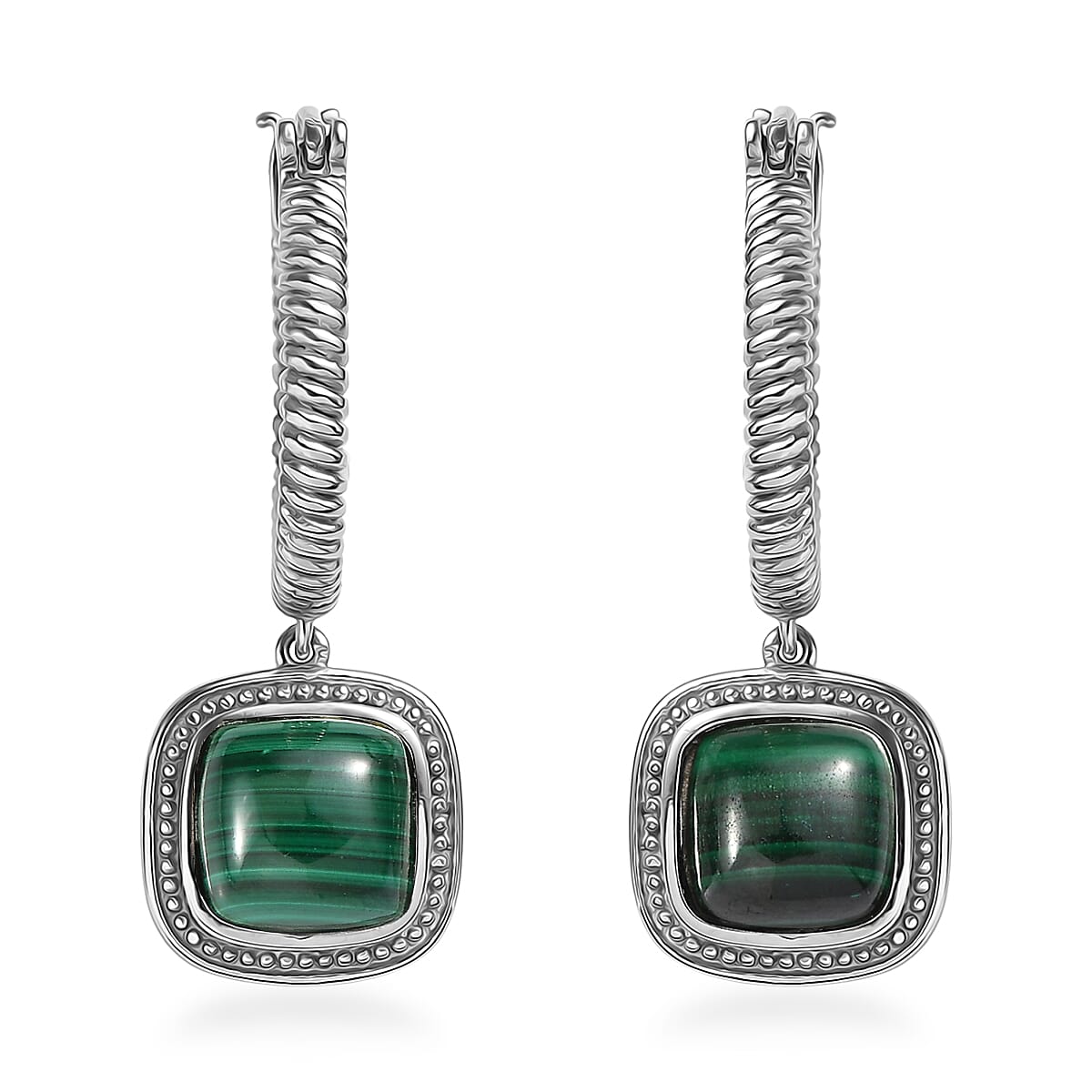 EverTrue African Malachite 11.10 ctw Earrings in Stainless Steel