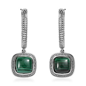 EverTrue African Malachite 11.10 ctw Earrings in Stainless Steel 