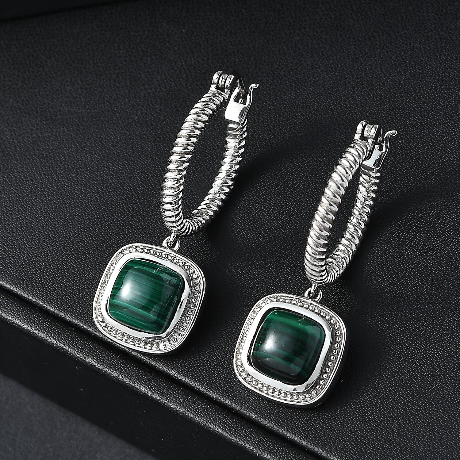 EverTrue African Malachite 11.10 ctw Earrings in Stainless Steel