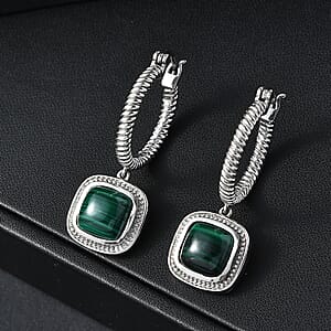 EverTrue African Malachite 11.10 ctw Earrings in Stainless Steel 