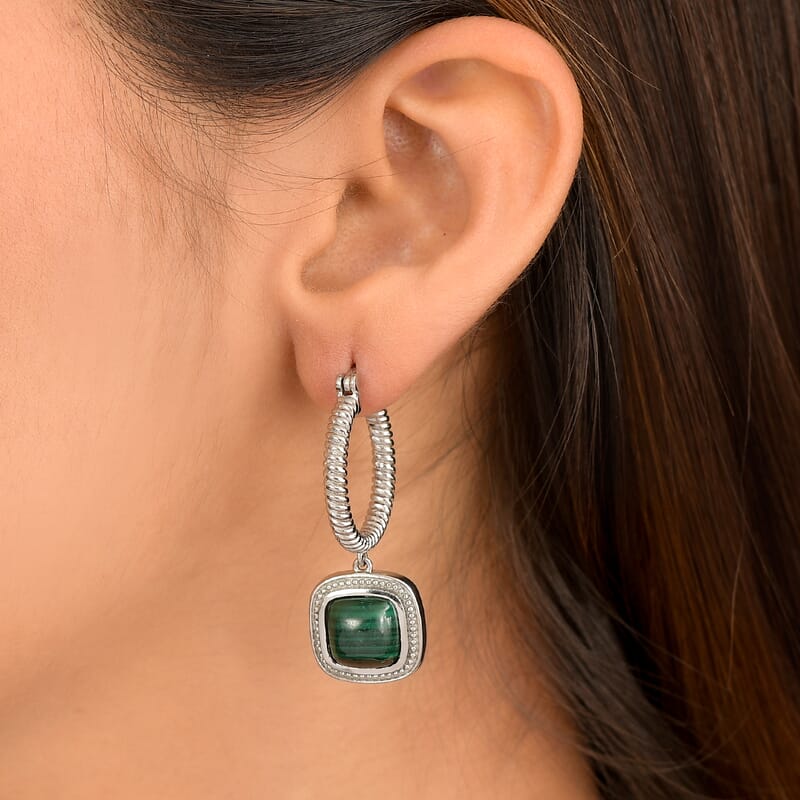 EverTrue African Malachite 11.10 ctw Earrings in Stainless Steel