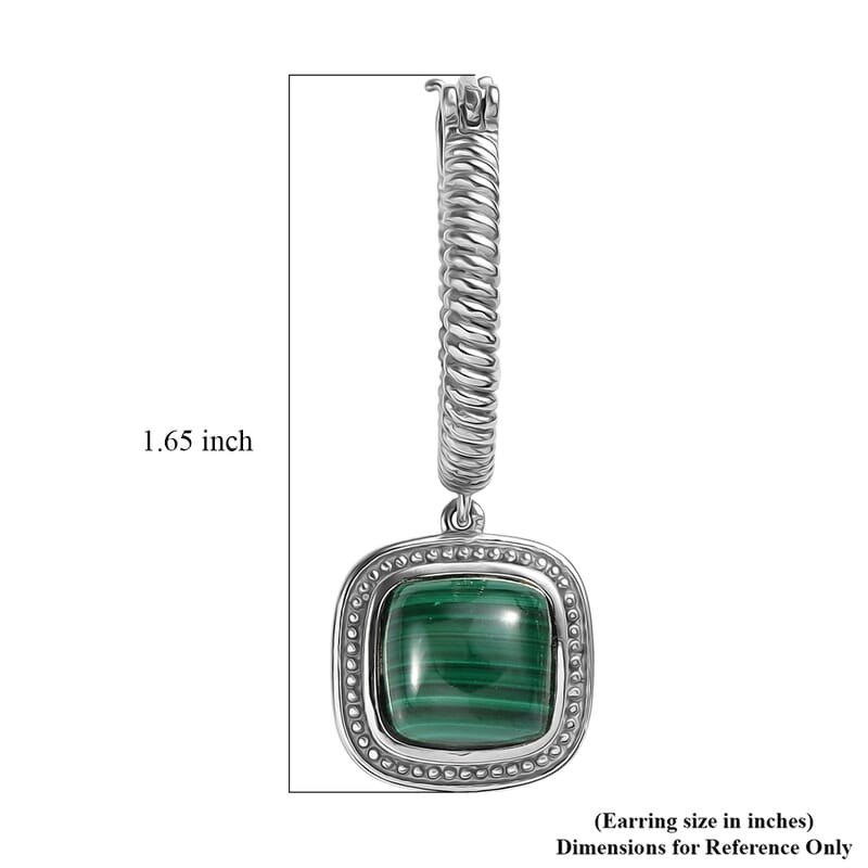 EverTrue African Malachite 11.10 ctw Earrings in Stainless Steel