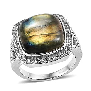 EverTrue Malagasy Labradorite 12.00 ctw Ring in Stainless Steel (Size 10.0)