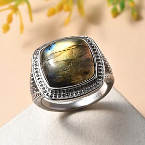EverTrue Malagasy Labradorite 12.00 ctw Ring in Stainless Steel (Size 5.0)