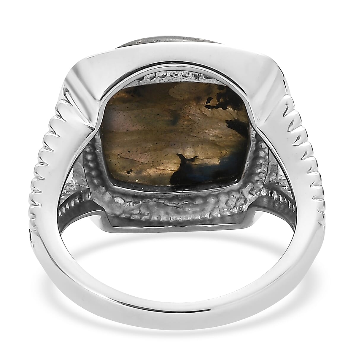 EverTrue Malagasy Labradorite 12.00 ctw Ring in Stainless Steel (Size 5.0) image number 4