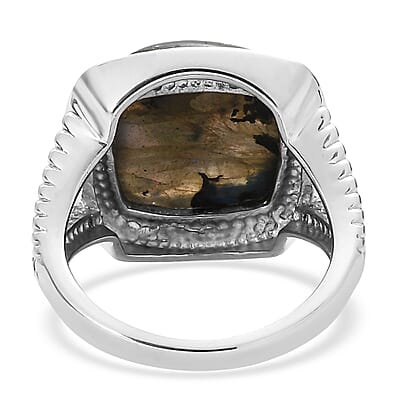 EverTrue Malagasy Labradorite 12.00 ctw Ring in Stainless Steel (Size 5.0)