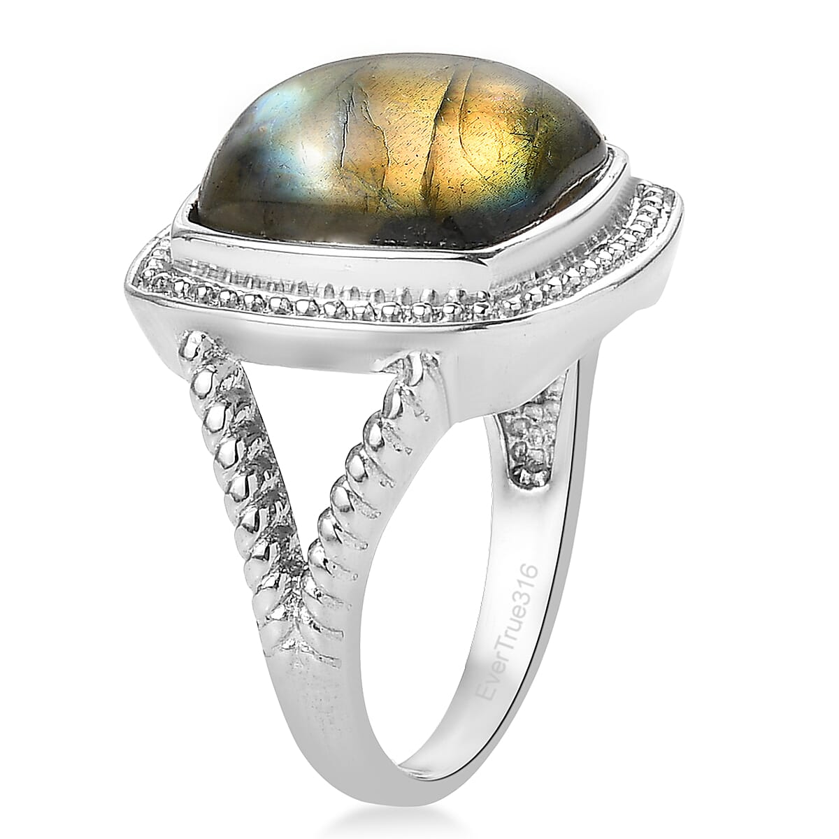 EverTrue Malagasy Labradorite 12.00 ctw Ring in Stainless Steel (Size 7.0) image number 3