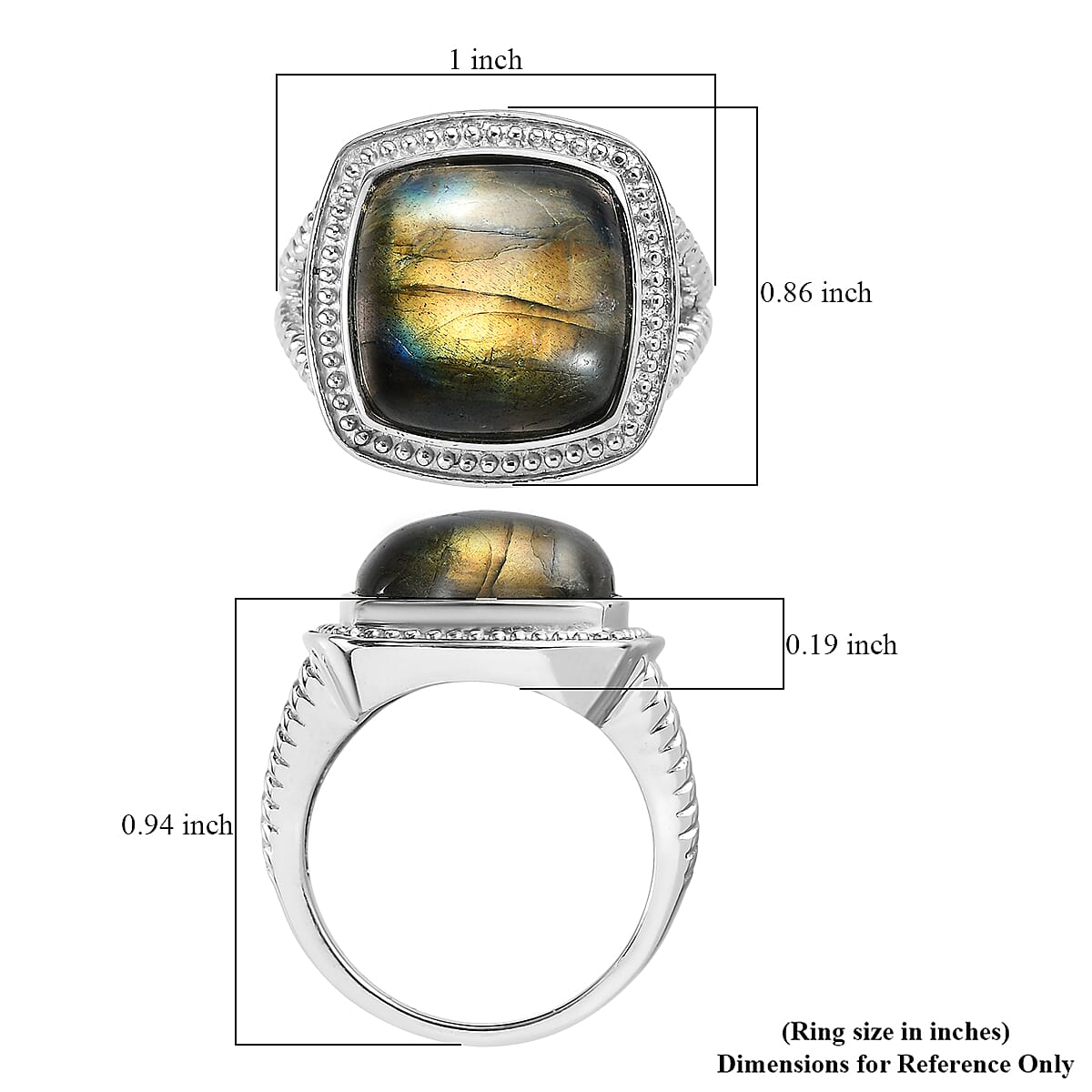EverTrue Malagasy Labradorite 12.00 ctw Ring in Stainless Steel (Size 7.0) image number 5