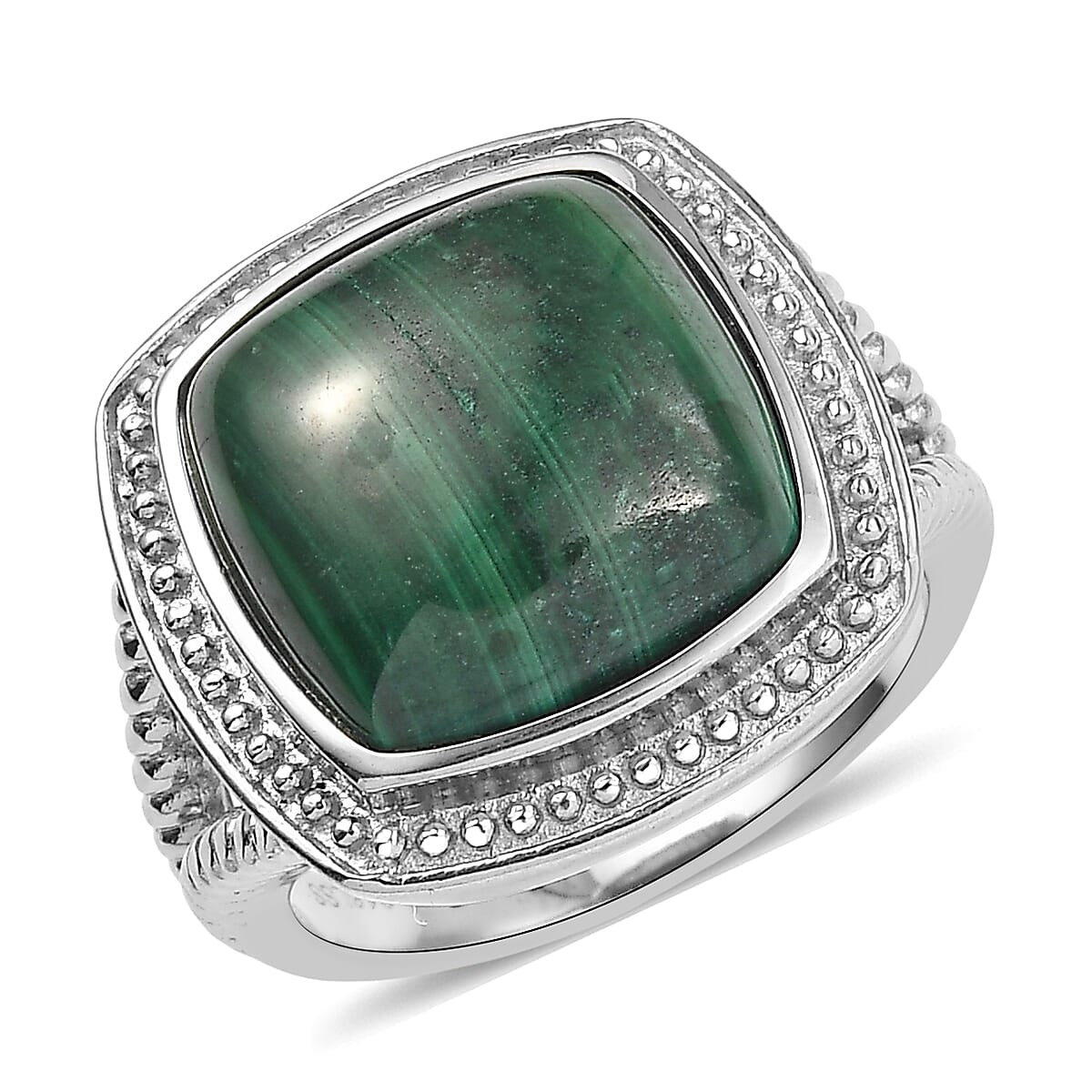EverTrue African Malachite Ring in Stainless Steel 12.00 ctw (Size 8.0)