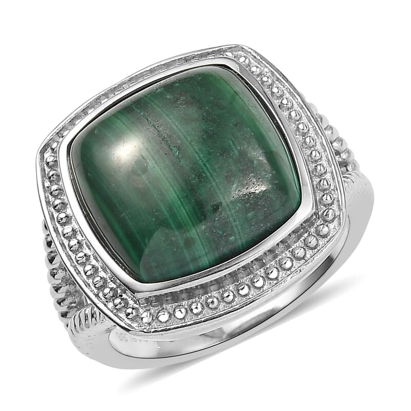 EverTrue African Malachite Ring in Stainless Steel 12.00 ctw (Size 8.0)