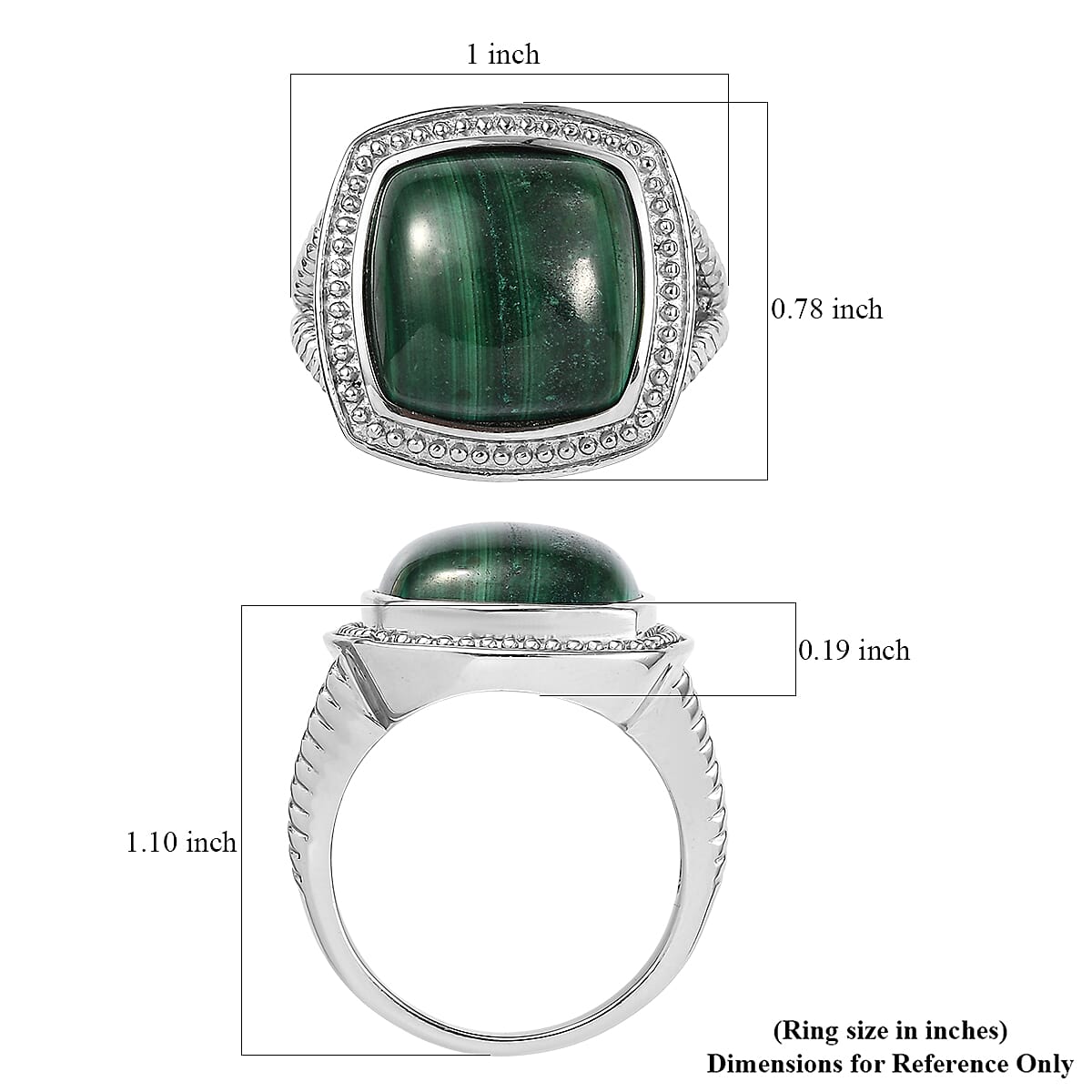 EverTrue African Malachite Ring in Stainless Steel 12.00 ctw (Size 8.0)