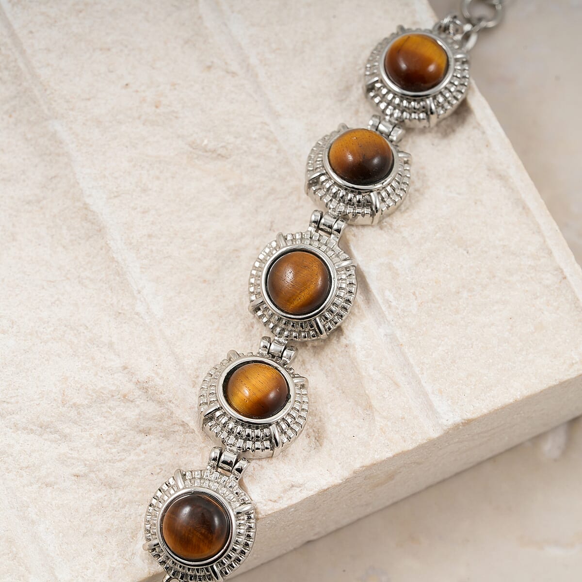 EverTrue Tigers Eye 12.40 ctw Bracelet in Stainless Steel (6.50 In) image number 1