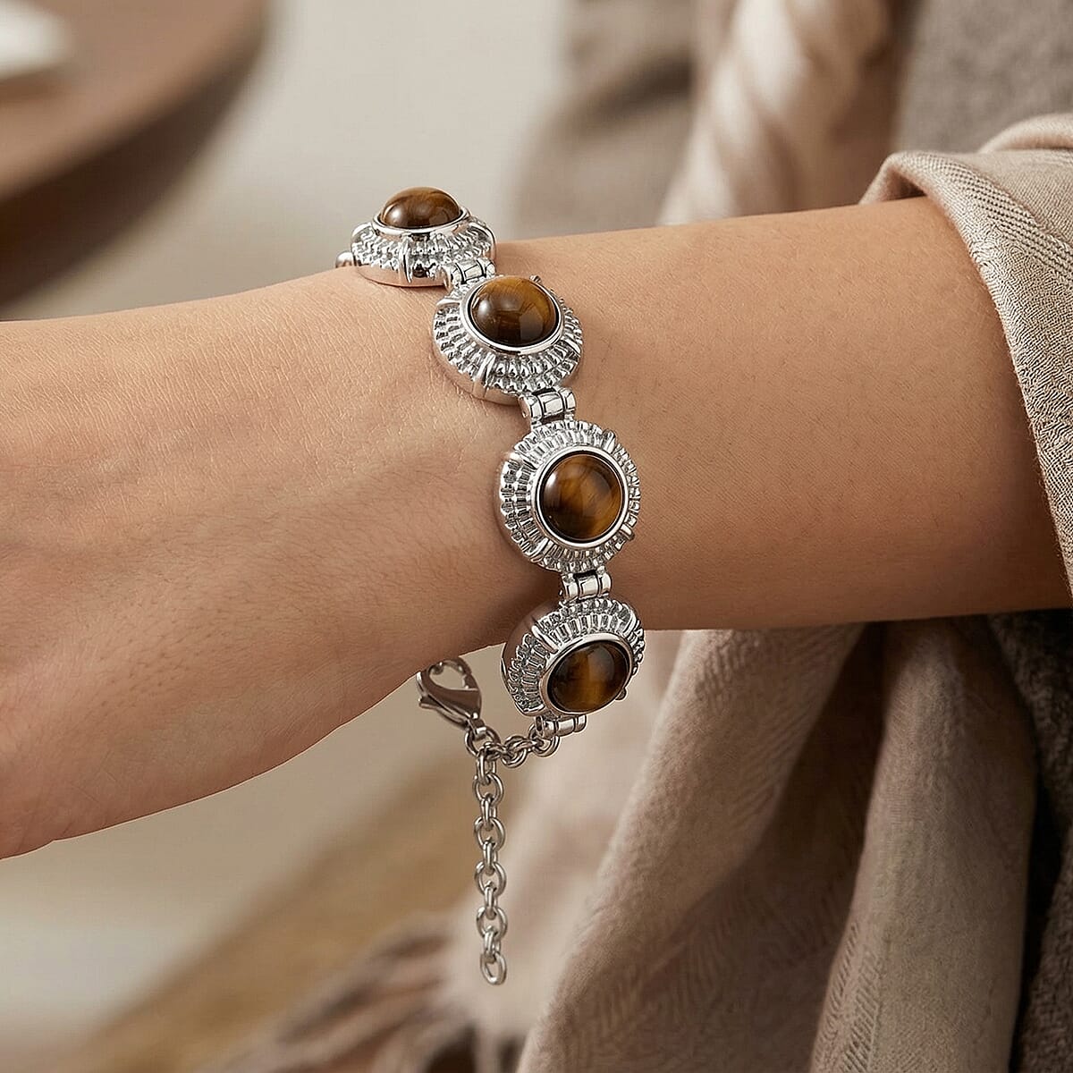 EverTrue Tigers Eye 12.40 ctw Bracelet in Stainless Steel (6.50 In) image number 2