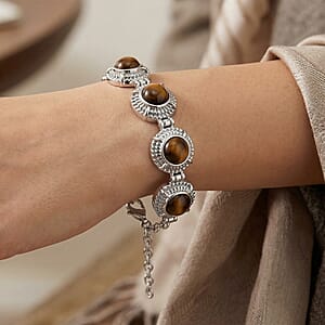 EverTrue Tigers Eye 12.40 ctw Bracelet in Stainless Steel (6.50 In)