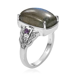 EverTrue Malagasy Labradorite and African Amethyst 9.10 ctw Ring in Stainless Steel (Size 5.0)