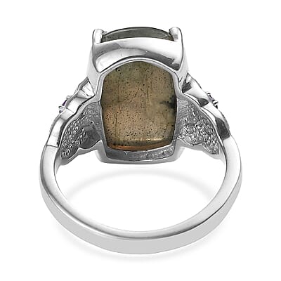 EverTrue Malagasy Labradorite and African Amethyst 9.10 ctw Ring in Stainless Steel (Size 5.0)