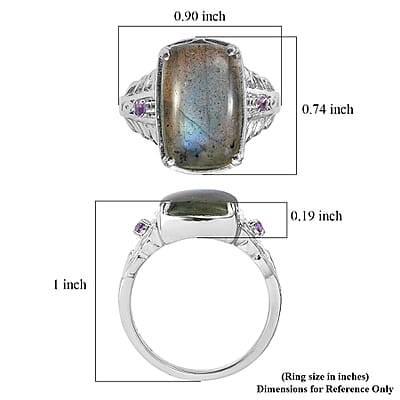 EverTrue Malagasy Labradorite and African Amethyst 9.10 ctw Ring in Stainless Steel (Size 5.0)