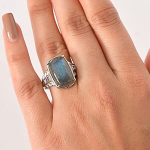 EverTrue Malagasy Labradorite and African Amethyst 9.10 ctw Ring in Stainless Steel (Size 6.0)