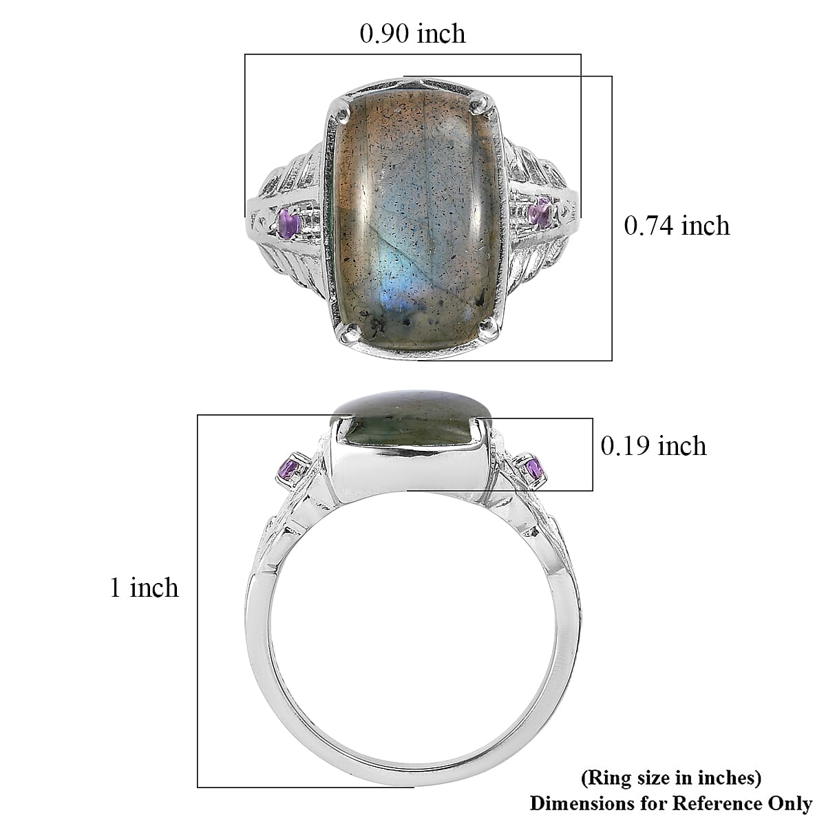 EverTrue Malagasy Labradorite and African Amethyst 9.10 ctw Ring in Stainless Steel (Size 8.0) image number 5