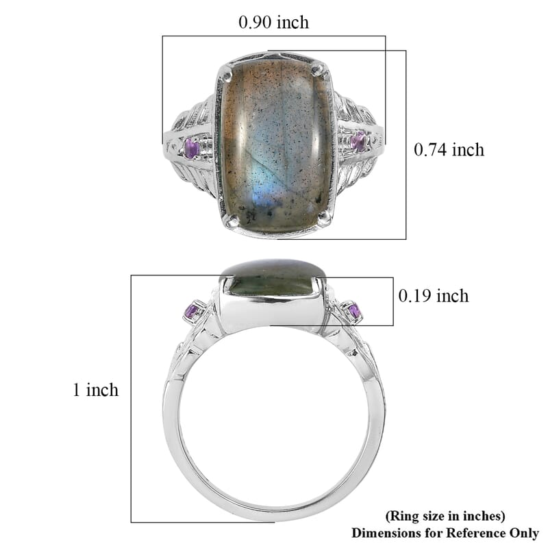 EverTrue Malagasy Labradorite and African Amethyst 9.10 ctw Ring in Stainless Steel (Size 9.0)