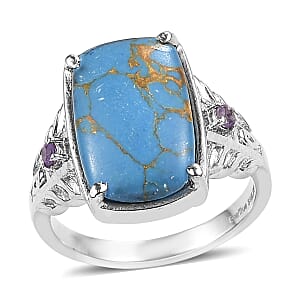 EverTrue Mojave Blue Turquoise and African Amethyst 5.90 ctw Ring in Stainless Steel (Size 5.0)