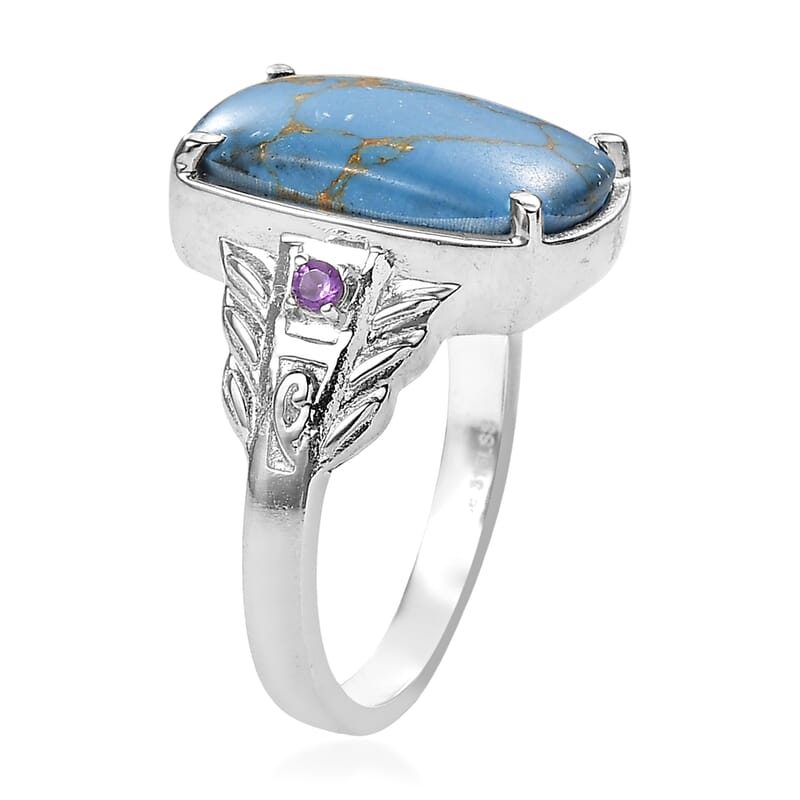 EverTrue Mojave Blue Turquoise and African Amethyst 5.90 ctw Ring in Stainless Steel (Size 6.0)