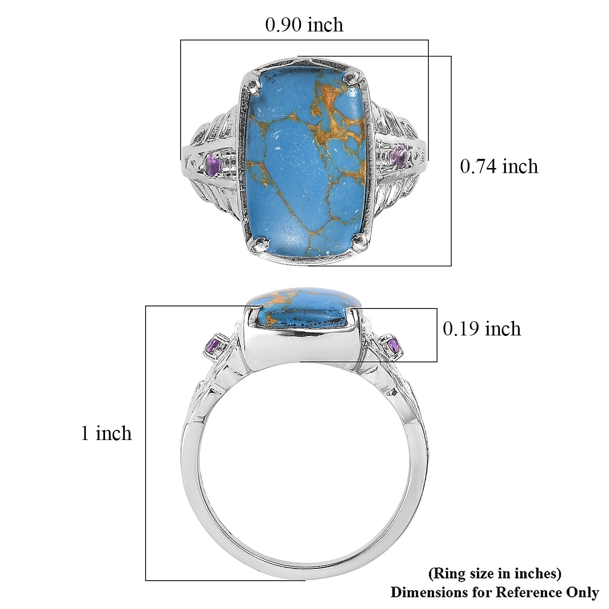 EverTrue Mojave Blue Turquoise and African Amethyst 5.90 ctw Ring in Stainless Steel (Size 6.0)