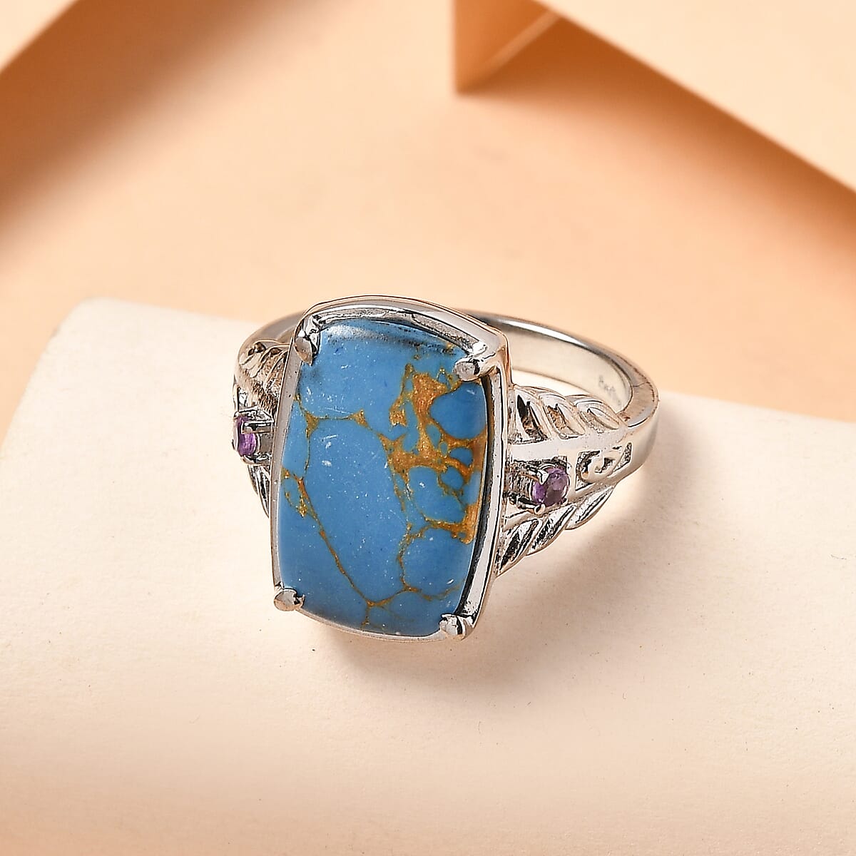 EverTrue Mojave Blue Turquoise and African Amethyst 5.90 ctw Ring in Stainless Steel (Size 9.0) image number 1