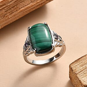 EverTrue African Malachite and African Amethyst 11.50 ctw Ring in Stainless Steel (Size 7.0)