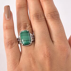 EverTrue African Malachite and African Amethyst 11.50 ctw Ring in Stainless Steel (Size 9.0)
