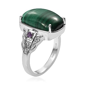 EverTrue African Malachite and African Amethyst 11.50 ctw Ring in Stainless Steel (Size 9.0)
