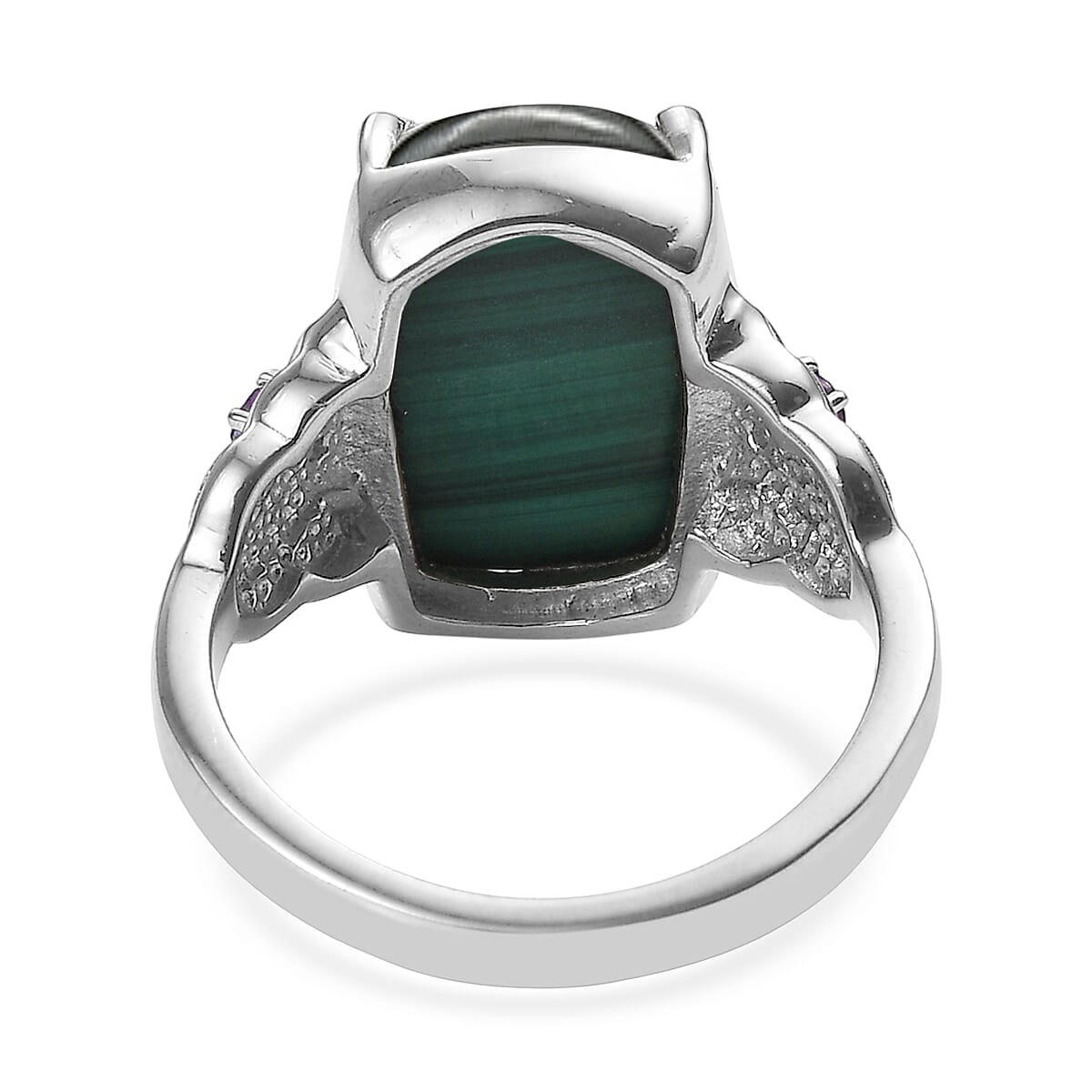 EverTrue African Malachite and African Amethyst 11.50 ctw Ring in Stainless Steel (Size 9.0) image number 4