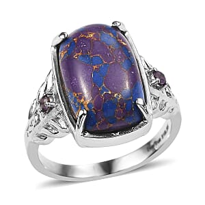 EverTrue Mojave Purple Turquoise and African Amethyst 7.00 ctw Ring in Stainless Steel (Size 5.0)