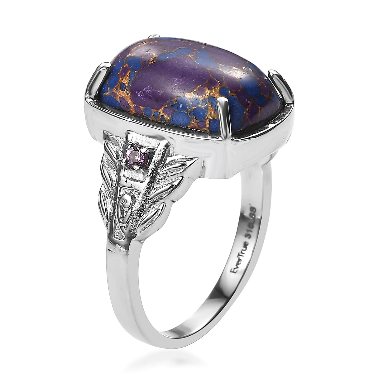 EverTrue Mojave Purple Turquoise and African Amethyst 7.00 ctw Ring in Stainless Steel (Size 5.0) image number 3