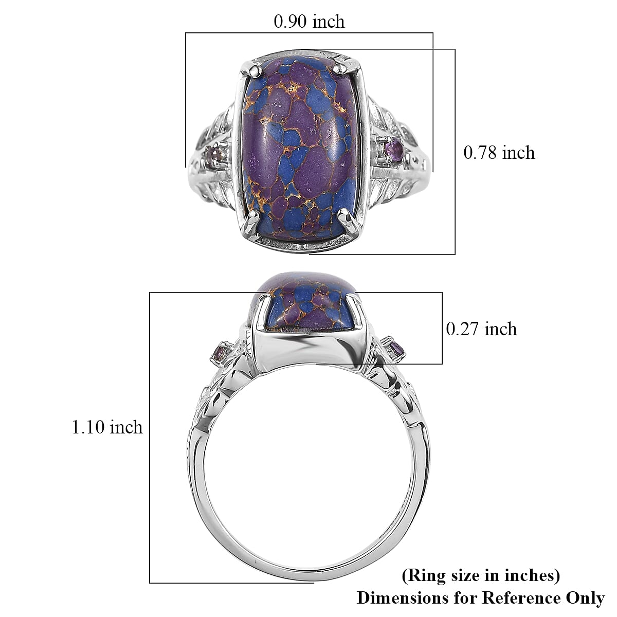 EverTrue Mojave Purple Turquoise and African Amethyst 7.00 ctw Ring in Stainless Steel (Size 5.0) image number 5
