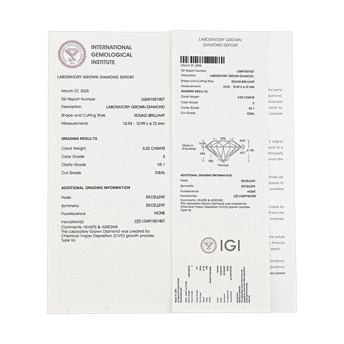 IGI Certified 5.00 ctw Round Lab Grown Diamond Loose Gemstone &ndash; G VS2 image number 6