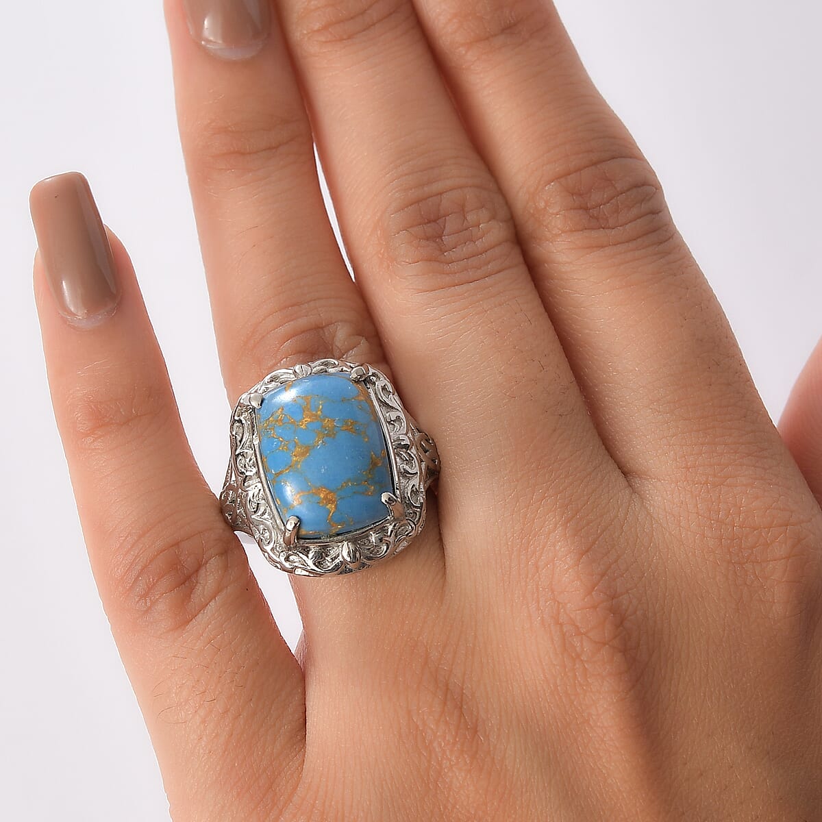 EverTrue Mojave Blue Turquoise 9.40 ctw Ring in Stainless Steel (Size 5.0) image number 2