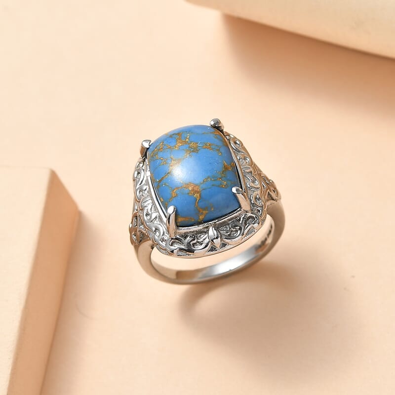 EverTrue Mojave Blue Turquoise 9.40 ctw Ring in Stainless Steel (Size 6.0)