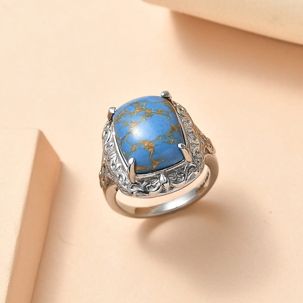 EverTrue Mojave Blue Turquoise 9.40 ctw Ring in Stainless Steel (Size 7.0) image number 1