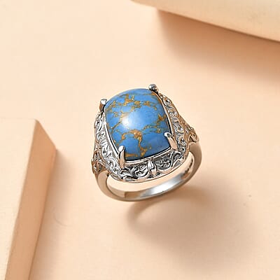 EverTrue Mojave Blue Turquoise 9.40 ctw Ring in Stainless Steel (Size 7.0)
