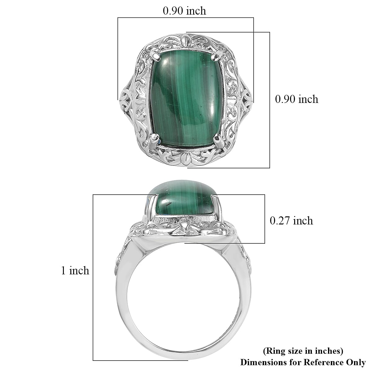 EverTrue African Malachite 12.65 ctw Ring in Stainless Steel (Size 10) image number 5