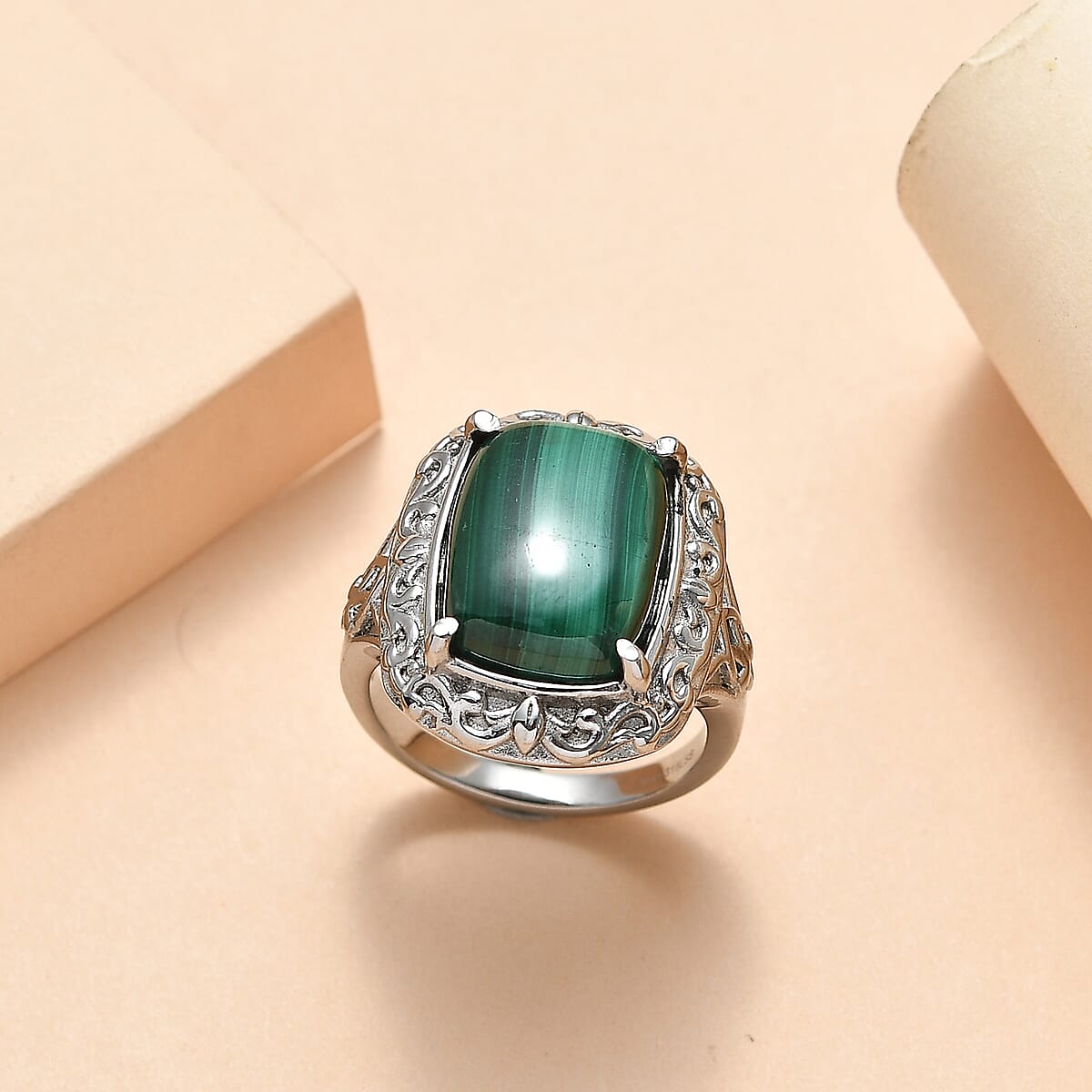 EverTrue African Malachite 12.65 ctw Ring in Stainless Steel (Size 5.0) image number 1