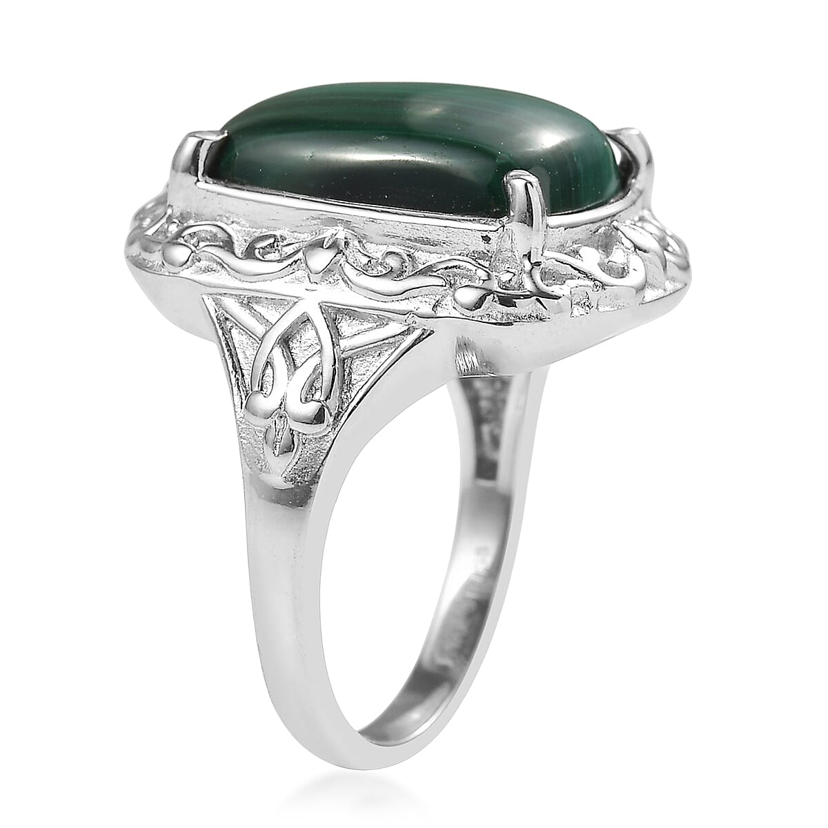 EverTrue African Malachite 12.65 ctw Ring in Stainless Steel (Size 5.0) image number 3
