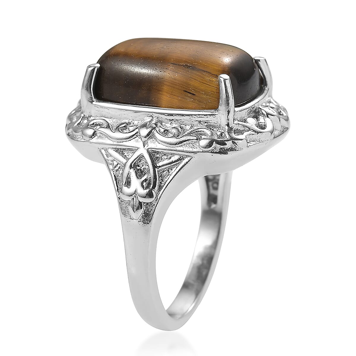 EverTrue Tigers Eye 10.40 ctw Ring in Stainless Steel (Size 10) image number 3