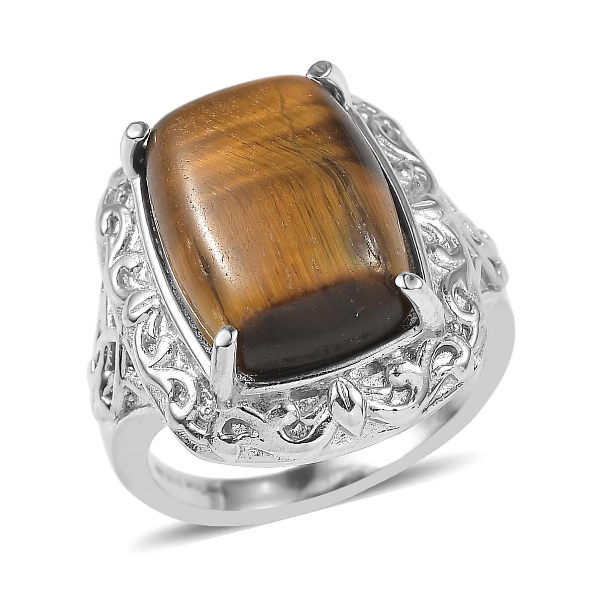 EverTrue Tigers Eye 10.40 ctw Ring in Stainless Steel (Size 8.0)
