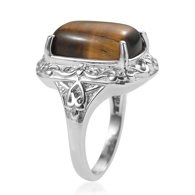 EverTrue Tigers Eye 10.40 ctw Ring in Stainless Steel (Size 8.0)
