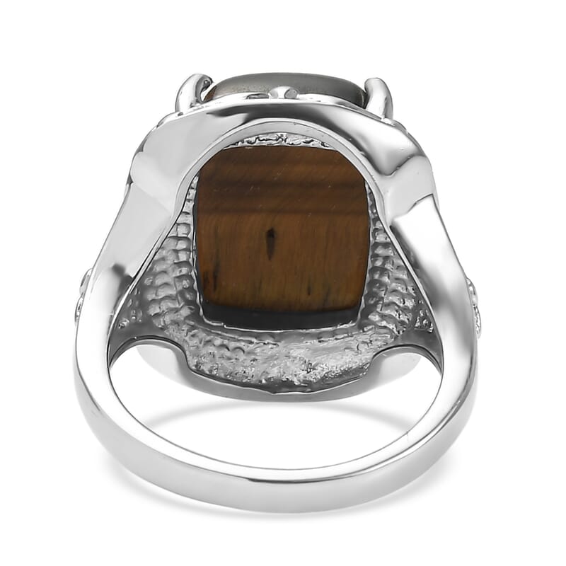 EverTrue Tigers Eye 10.40 ctw Ring in Stainless Steel (Size 8.0)